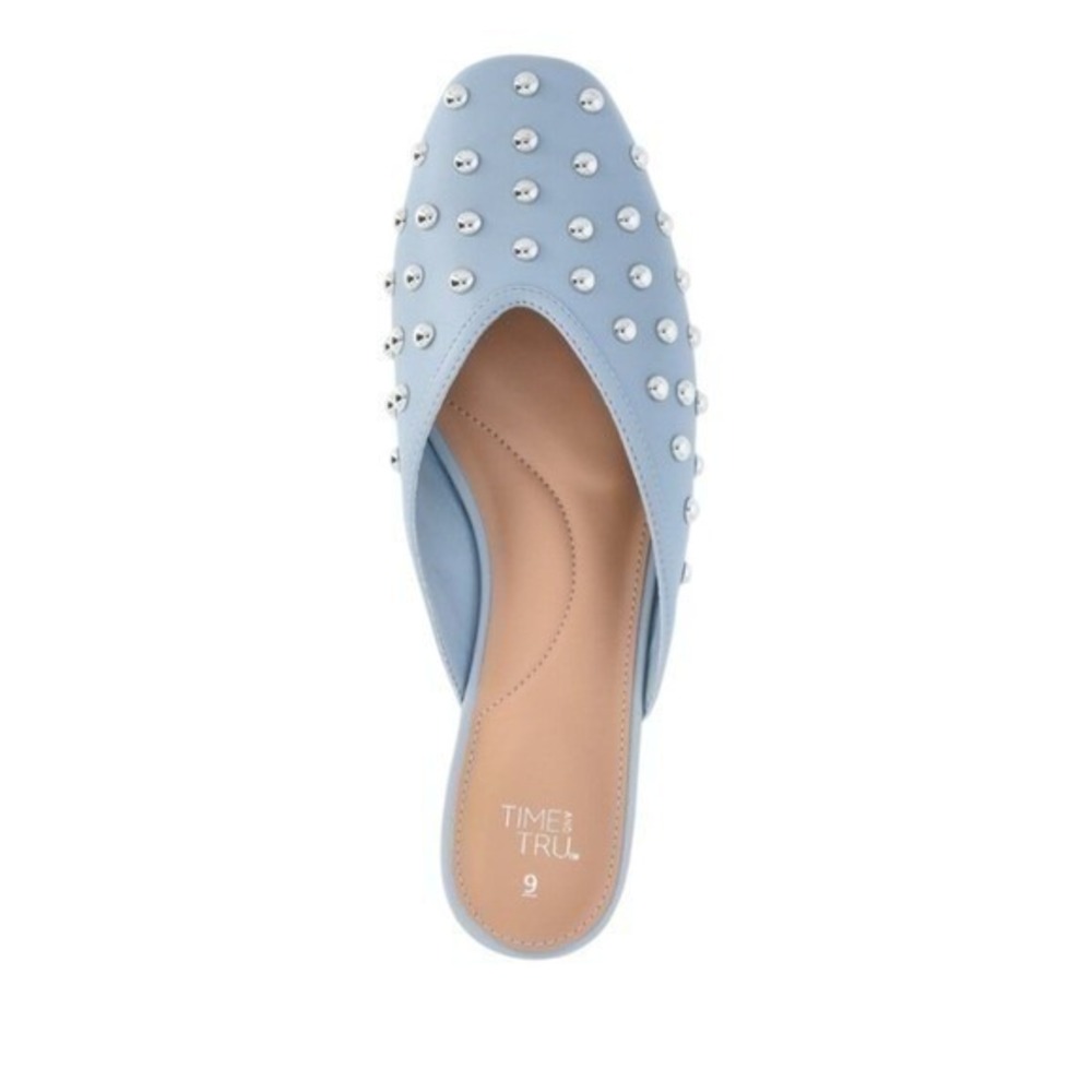 Blue Embellished Mule Flats Silver Dome Accents Size 8 New NWT - Picture 4 of 7
